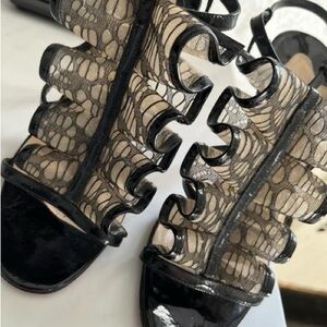 Christian Louboutin Black and Cream Lace Sandals